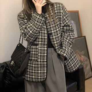 Plaid Button Jacket Black - One Size