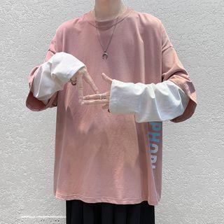 Inset Long-sleeve Color-block Tee