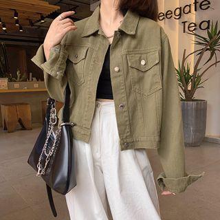 Plain Long-sleeve Cropped Denim Jacket