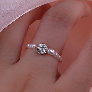 Rhinestone Ring 1 Pc - White & Silver - One Size