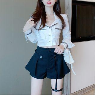 Contrast Trim Shirt / Mini Pencil Skort