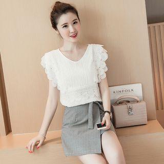 Set: Sleeveless Crochet Trim Top + Skort