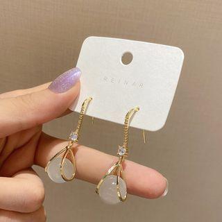 Rhinestone Cat Eye Stone Alloy Dangle Earring A397 - 1 Pair - Gold - One Size