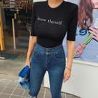 Letter Padded-shoulder Elbow-sleeve T-shirt