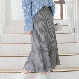 Rib Knit Midi A-line Skirt