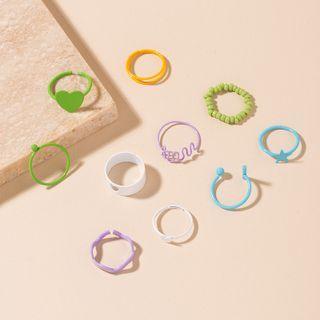 Geometry Ring Set R011-01 - Set - Purple & Green & Blue - One Size