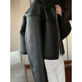 Faux-shearling Zip-up Jacket Black - One Size