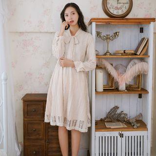 Bow Accent Lace Long-sleeve A-line Dress
