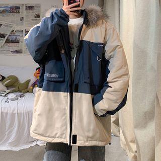 Long-sleeve Furry Hood Padded Coat