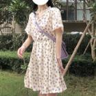 Short-sleeve Frilled Trim Floral Mini Dress