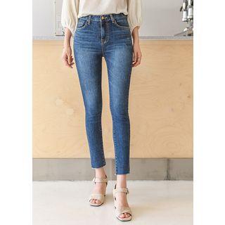 Plus Size Raw-hem Washed Skinny Jeans