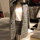 Set: Houndstooth Buttoned Coat + Mini Skirt