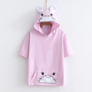 Hooded Print Short-sleeve T-shirt