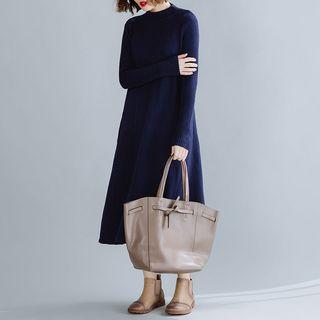 Plain Semi High-neck Knit Dress