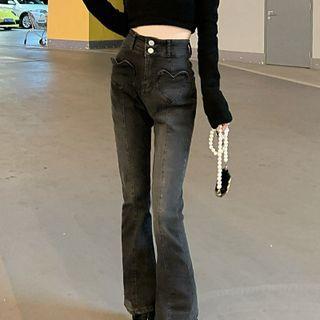 High Waist Heart Pocket Bootcut Jeans