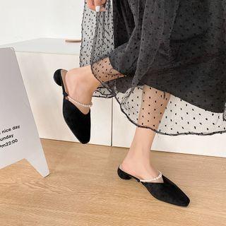 Round Heel Faux Pearl Strap Mules