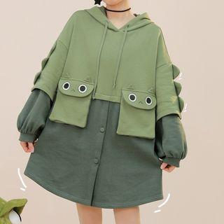 Mock Two-piece Hooded Midi Jacket