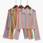 Color-block Oversized Button-up Cropped Shirt