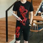 Set: Short-sleeve Dragon Embroidery T-shirt + Shorts