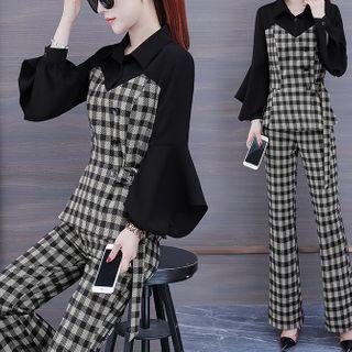 Set: Striped Blouse + Boot-cut Pants