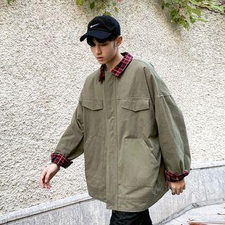 Couple Matching Plaid Panel Button Jacket