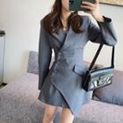 Long-sleeve Asymmetrical Cutting Single-breasted Dress