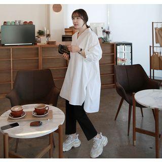 Pocket-front Oversized Long Shirt