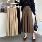 Elastic-waist Accordion Pleat A-line Midi Skirt