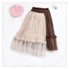 Faux-fur Panel Mesh A-line Skirt