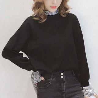 Mock Two-piece Stripe Panel Pullover