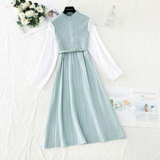 Long-sleeve Panel Midi Knit Dress