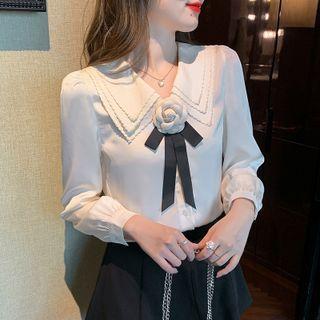 Lace Trim Flower Detail Shirt