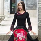 Piped Embroidered Long-sleeve Top
