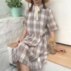 Check Peter-pan Collar Loose-fit Short-sleeve Dress