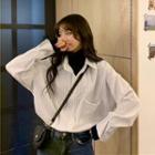Long-sleeve Turtle-neck Striped Shirt