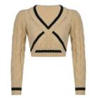 Contrast Cross-front Cropped Sweater