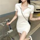 Slit Short Sleeve Polo Dress