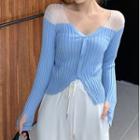 Color Panel Long-sleeve V-neck Cardigan