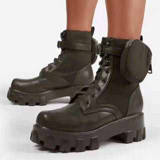 Platform Lace Up Zip Pouch Short Boots