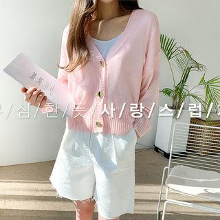 Metal-button Sheer Knit Cardigan
