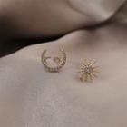 Non-matching Moon & Star Stud Earring 1 Pair - Asymmetric - Gold - One Size