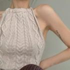 Halter-neck Knit Tank Top / Color Block Pants