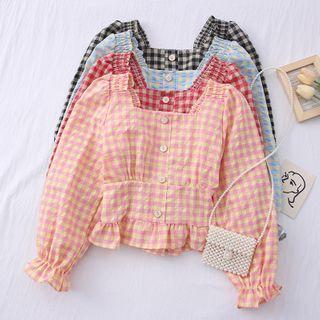 Square-neck Checker Crop Top In 8 Colors