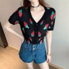 Strawberry Print Short-sleeve Cardigan Black - One Size