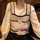 Long-sleeve Frill Trim Blouse / Sleeveless Knit Top