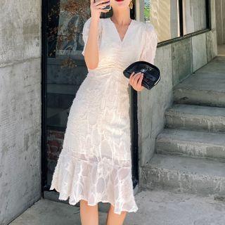 Short-sleeve Lace Mesh Mermaid Dress