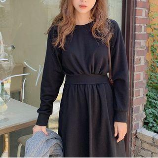 Plain Sweatshirt Dress Black - One Size