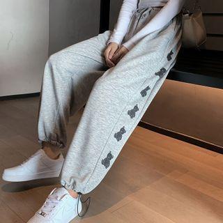 Drawstring Bear Printed Harem Pants