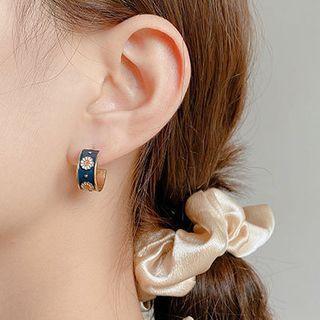 Alloy Flower Open Hoop Earring 1 Pair - Re2384 - 925 Silver - As Shown In Figure - One Size
