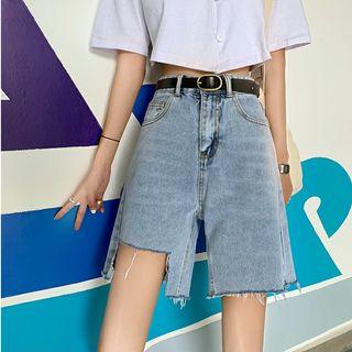 Irregular Hem Wide-leg Denim Shorts